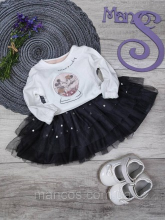 Детское платье с длинным рукавом для девочки Disney Baby белый верх серая пышная. . фото 2