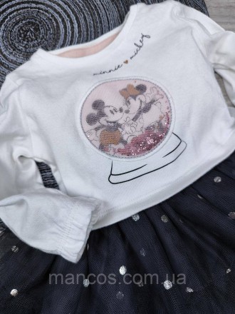 Детское платье с длинным рукавом для девочки Disney Baby белый верх серая пышная. . фото 4