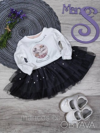 Детское платье с длинным рукавом для девочки Disney Baby белый верх серая пышная. . фото 1