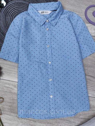 Детская рубашка с коротким рукавом для мальчика H&M голубая с принтом 
Состояние. . фото 3