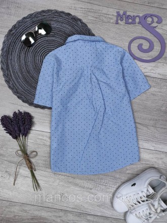 Детская рубашка с коротким рукавом для мальчика H&M голубая с принтом 
Состояние. . фото 6