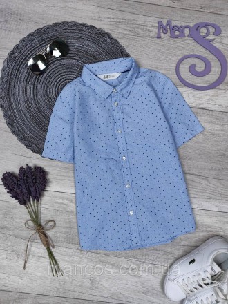 Детская рубашка с коротким рукавом для мальчика H&M голубая с принтом 
Состояние. . фото 2