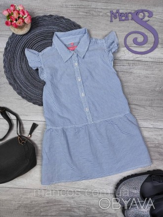 Детская рубашка без рукавов для девочки Pocopiano голубая в полоску Размер 152