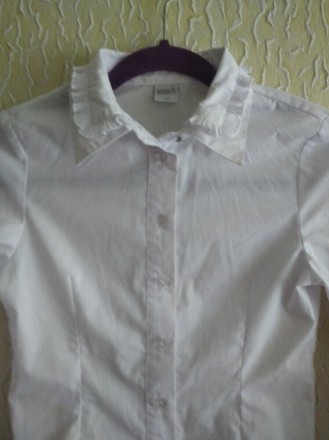Белая школьная рубашка, рубашка длинный рукав в школу на девочку ,р.146, Польша,. . фото 7