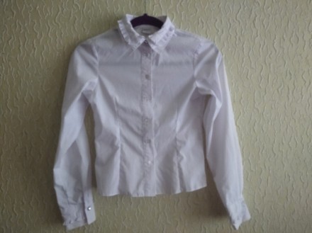 Белая школьная рубашка, рубашка длинный рукав в школу на девочку ,р.146, Польша,. . фото 2