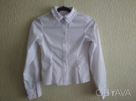 Белая школьная рубашка,рубашка длинный рукав в школу на девочку ,р.146, Польша,