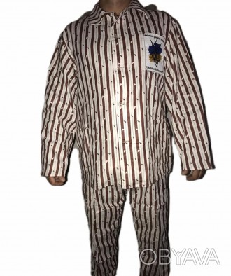 Пижама с брюками госпитальная коричневая полоса 50р-52р Хлопок
