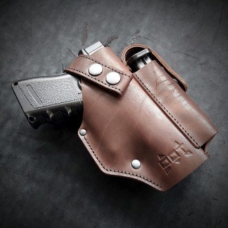 Поясная кобура для Glock 19 коричневая
Кобура поясная, кожаная под ГЛОК 19. Выпо. . фото 2