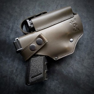 Поясная кобура для Glock 19 тёмная олива
Кобура поясная, кожаная под ГЛОК 19. Вы. . фото 3