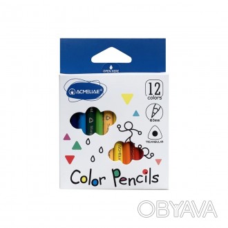 Набір олівців 12 кольорів Acmeliae 3,0 мм, трикутний корпус 9602-12. . фото 1