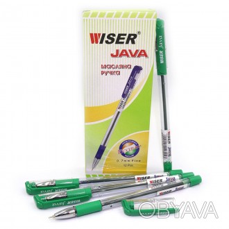 Ручка масляна Wiser Java 0,7мм з грипом зелена. . фото 1