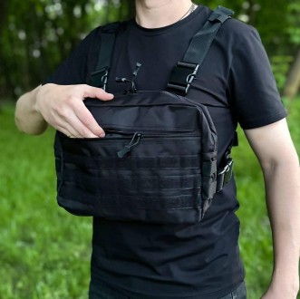 Тактическая черная сумка жилет. Нагрудная армейская сумка жилет отлично подойдет. . фото 3