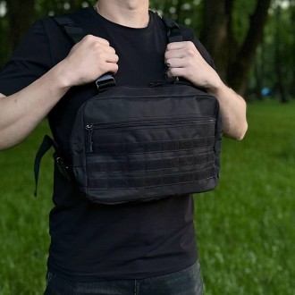 Тактическая черная сумка жилет. Нагрудная армейская сумка жилет отлично подойдет. . фото 4