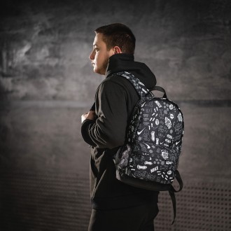 Стильный городской черный рюкзак с принтом Nike. Для путешествий, тренировок, уч. . фото 5
