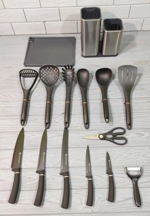 Большой набор кухонных принадлежностей с ножами, на подставке Edenberg / Набор н. . фото 8