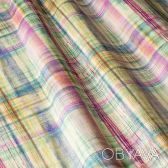 Декоративная ткань с мелкими размытыми квадратами голубого и розового цвета Испа. . фото 1