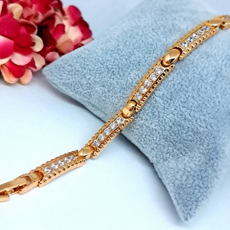 Модный женский браслет из медицинского золота с цирконами. Изделие выполнено из . . фото 6