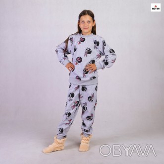 Детская пижама для девочки подростковая теплая начес Бакс Банни р.36-42