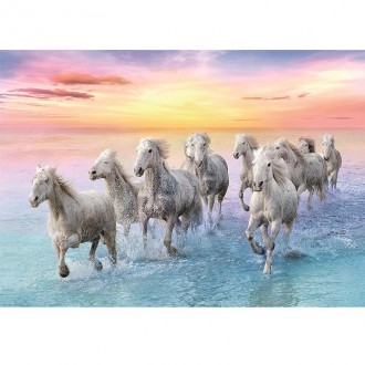 Пазли на 500 елементів із зображенням 9-ти білих породистих коней, що біжать гал. . фото 3