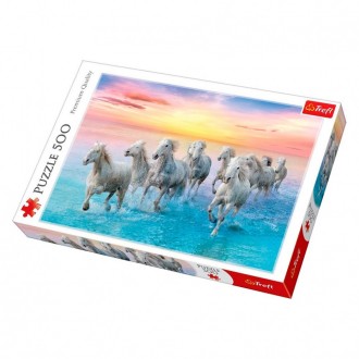 Пазли на 500 елементів із зображенням 9-ти білих породистих коней, що біжать гал. . фото 2