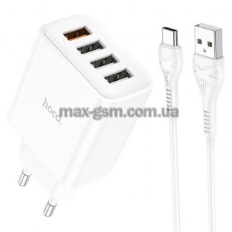 Настінний зарядний пристрій, USB 18W + 3*USB 5V / 2.1A вихід, комплект з кабелем. . фото 2