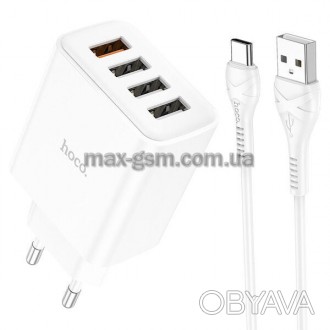 Настінний зарядний пристрій, USB 18W + 3*USB 5V / 2.1A вихід, комплект з кабелем. . фото 1