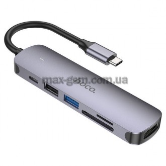 USB-хаб Hoco HB28 (Type-C to USB2.0, USB3.0, HDMI, SD, TF, PD) grey. Запорожье. фото 1 USB-хаб Hoco HB28 (Type-C to USB2.0, USB3.0, HDMI, SD, TF, PD) grey. Запорожье. фото 1
