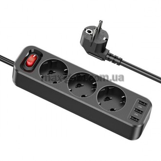 Мережевий фільтр Hoco NS2 (3xUSB/3xSocket) 1.8m. black. Запорожье. фото 1 Мережевий фільтр Hoco NS2 (3xUSB/3xSocket) 1.8m. black. Запорожье. фото 1