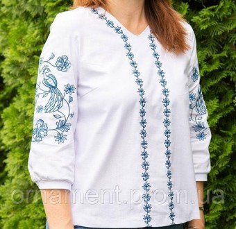 
	
	Лляна жіноча вишиванка біла блуза із синім орнаментом.
	На сьогодні вишиванк. . фото 8