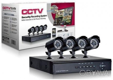 Система видеонаблюдения CCTV на 4 камеры - комплект видеoнаблюдeния для улицы и . . фото 1