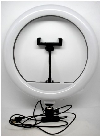 Лампа селфи LED светодиодное кольцо 26 см с держателем для телефона и креплением. . фото 2