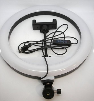 Лампа селфи LED светодиодное кольцо 26 см с держателем для телефона и креплением. . фото 4