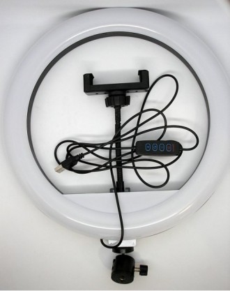 Лампа селфи LED светодиодное кольцо 26 см с держателем для телефона и креплением. . фото 5