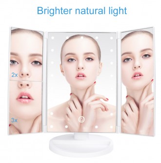 Настольное складное тройное косметическое зеркало для макияжа с подсветкой LED M. . фото 10