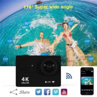 
 
Экшн камера DVR 4K SPORT с пультом и Wi-Fi аквабокс для съёмки под водой + на. . фото 2