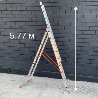 
Максимальная нагрузка трехсекционной лестницы из алюминия составляет 150 кг, чт. . фото 1