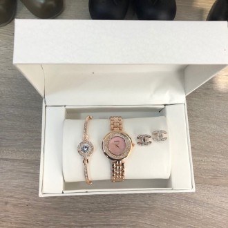 
 
 Женский подарочный набор: наручные часы, браслет, серьги пусеты. 
Материал: . . фото 5