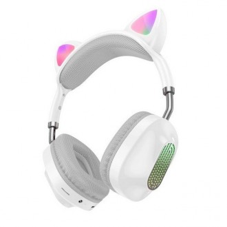 Беспроводные наушники Hoco ESD13 Skill cat ear BT headphones BT5.3 Type-C 7h бел. . фото 4