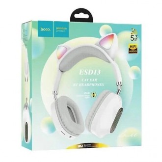 Беспроводные наушники Hoco ESD13 Skill cat ear BT headphones BT5.3 Type-C 7h бел. . фото 5