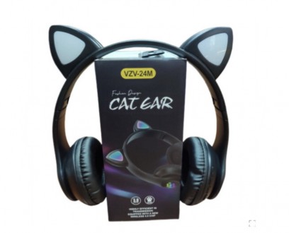 Беспроводные Bluetooth-наушники с ушками и LED подсветкой Cat Ear VZV-24M/8079 Ч. . фото 4