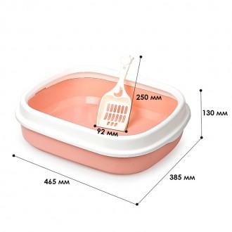 Туалет лоток для кошек Taotaopets 225501 46*38*13 см с лопаткой Розовый (11051-6. . фото 3