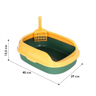 Туалет круглый для кошек Taotaopets 227701 40*29*13,5 cm с лопаткой Зеленый + Же. . фото 3