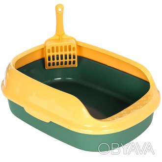 Туалет круглый для кошек Taotaopets 227701 40*29*13,5 cm с лопаткой Зеленый + Же. . фото 1