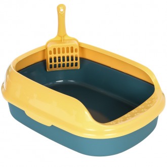 Туалет круглый для кошек Taotaopets 227701 40*29*13,5 cm с лопаткой Синий с желт. . фото 2