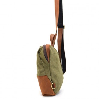 Мужской слинг через плечо, нагрудная сумка из кожи и канвас TARWA RBH-1905-3md. . . фото 6
