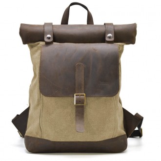 Ролл-ап рюкзак из кожи и песочный канвас TARWA RSc-5191-3md - рюкзак со скручива. . фото 4