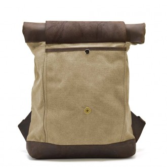 Ролл-ап рюкзак из кожи и песочный канвас TARWA RSc-5191-3md - рюкзак со скручива. . фото 7