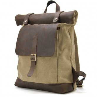 Ролл-ап рюкзак из кожи и песочный канвас TARWA RSc-5191-3md - рюкзак со скручива. . фото 2