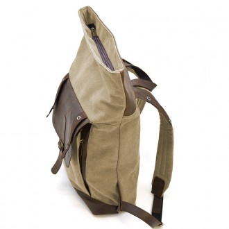 Ролл-ап рюкзак из кожи и песочный канвас TARWA RSc-5191-3md - рюкзак со скручива. . фото 10