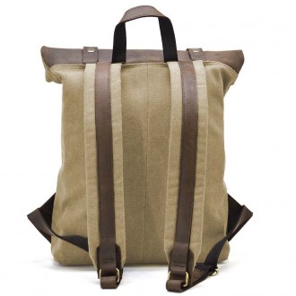 Ролл-ап рюкзак из кожи и песочный канвас TARWA RSc-5191-3md - рюкзак со скручива. . фото 6